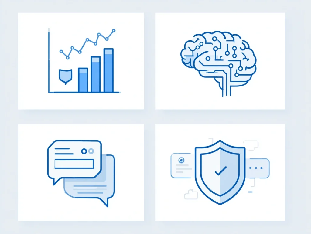 Infografik som visar de fyra digitala nyckelkompetenserna: dataförståelse, AI, cybersäkerhet och digital kommunikation.