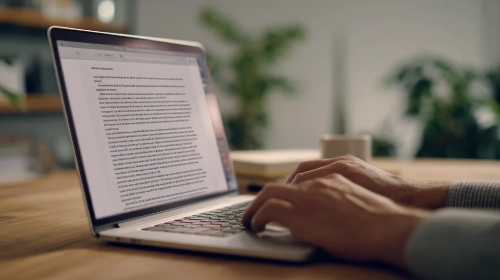 En person som skriver ett professionellt tackmejl på sin dator efter en intervju.